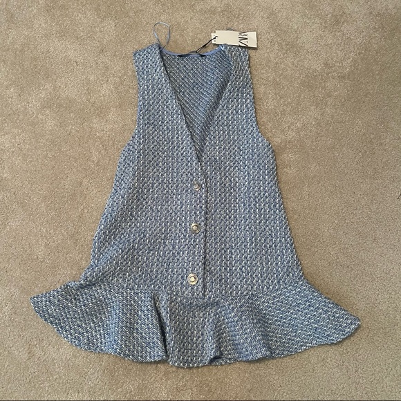 ZARA Ruffled Textured Pinafore Dress - Picture 12 of 13